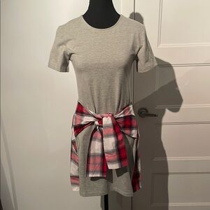 Design Lab Lord & Taylor Gray Mini Dress with Red Plaid Accent